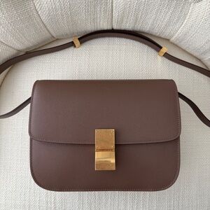 CELINE Calfskin Liege Box Bag in Glazed Nut